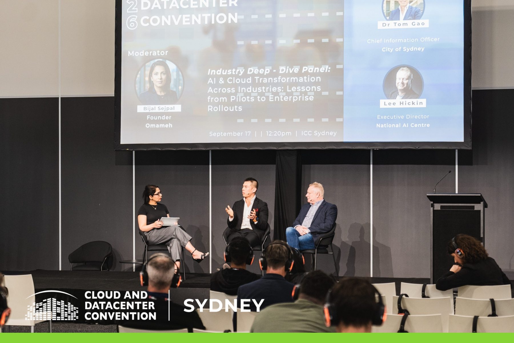Bijal Sejpal moderating the Industry Deep-Dive Panel, AI & Cloud Transformation Across Industries, at the Cloud and Datacenter Convention, ICC Sydney, 17 September 2026.